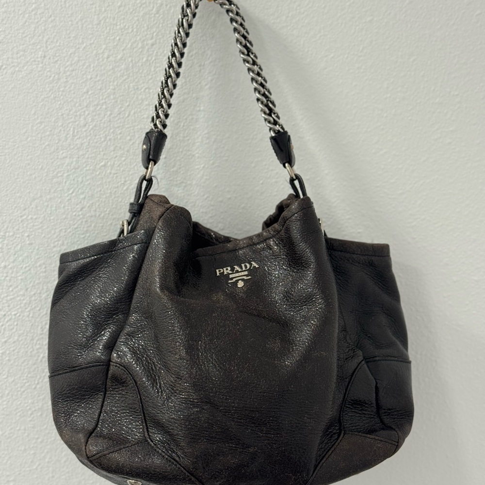 Prada Dark Brown Leather Shoulder Bag